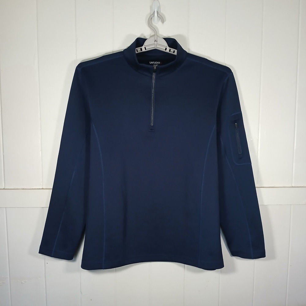 UNTUCKit Mazzano Quarter Zip Pullover Mens XX-Large Navy Blue Sleeve Pocket